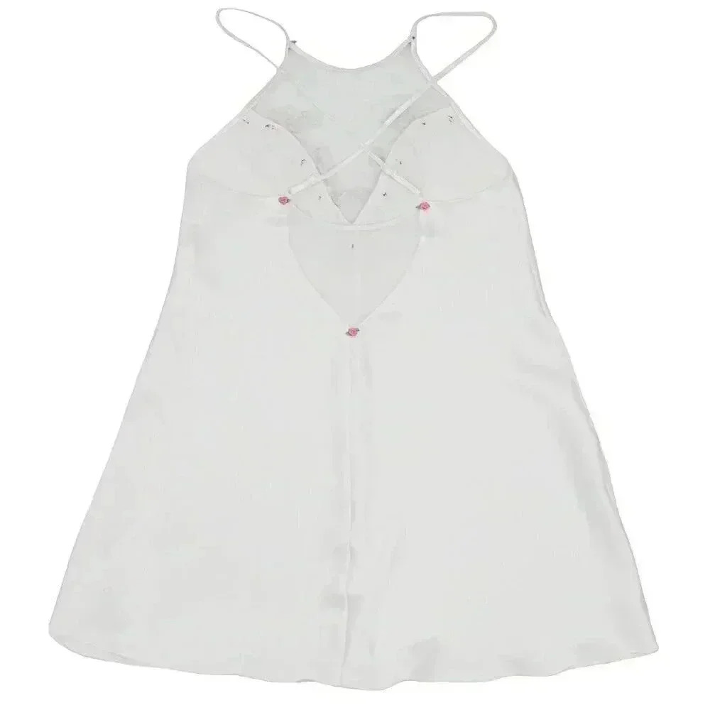 Reworked White & Pink Rose‎ Slip Short Dress Size Small Bridal Satin Slip Dress - Picture 4 of 4